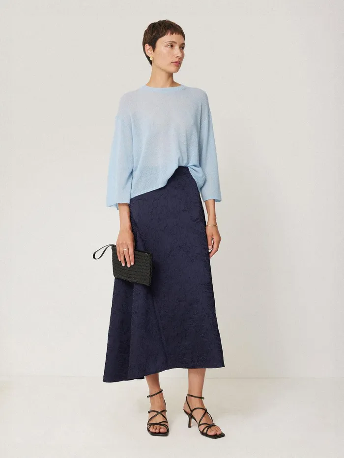 Women Asymmetric Textured Skirt Navy Jigsaw Coords