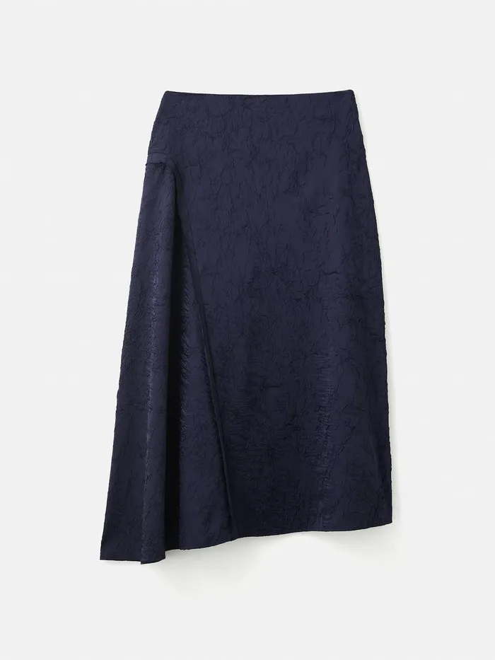 Women Asymmetric Textured Skirt Navy Jigsaw Coords