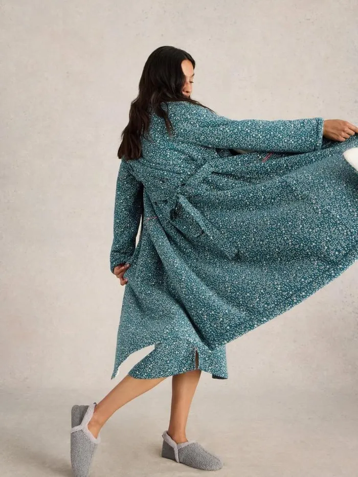 Women Ava Lined Dressing Gown Teal Print White Stuff Nightwear