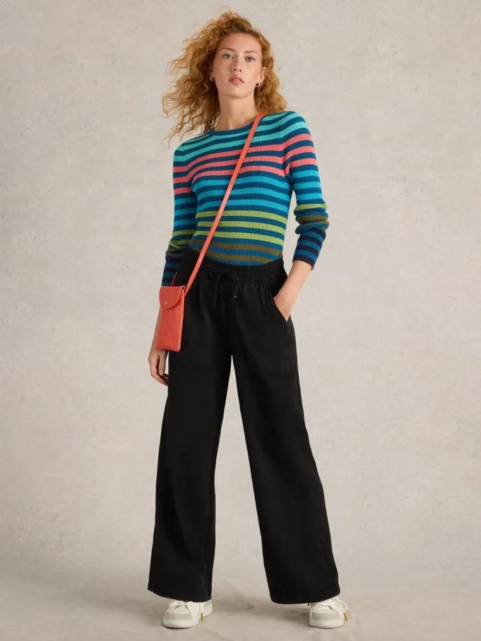 Women Ava Wide Leg Jersey Jogger Pure Black White Stuff Trousers