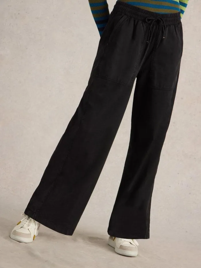 Women Ava Wide Leg Jersey Jogger Pure Black White Stuff Trousers