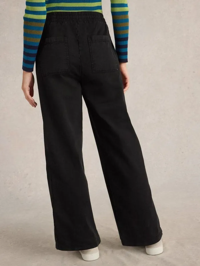 Women Ava Wide Leg Jersey Jogger Pure Black White Stuff Trousers