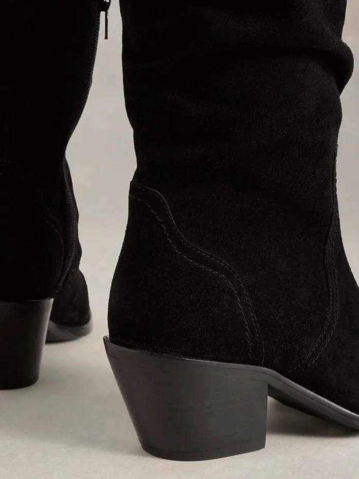 Women Azalea Mid Slouch Suede Boot Pure Black White Stuff Heels Women Azalea Mid Slouch Suede Boot Pure Black White Stuff Heels