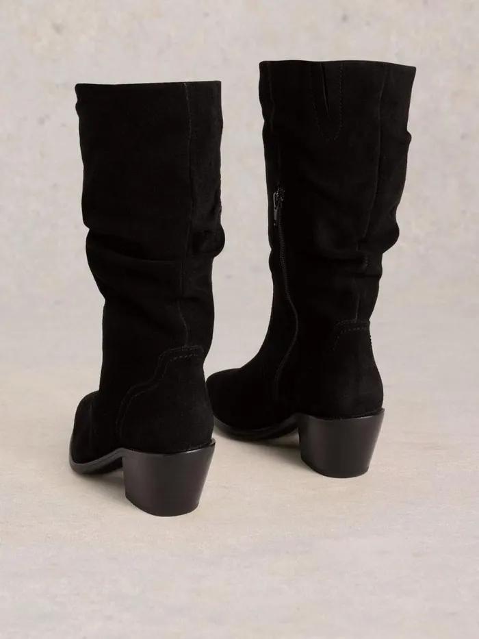 Women Azalea Mid Slouch Suede Boot Pure Black White Stuff Heels Women Azalea Mid Slouch Suede Boot Pure Black White Stuff Heels