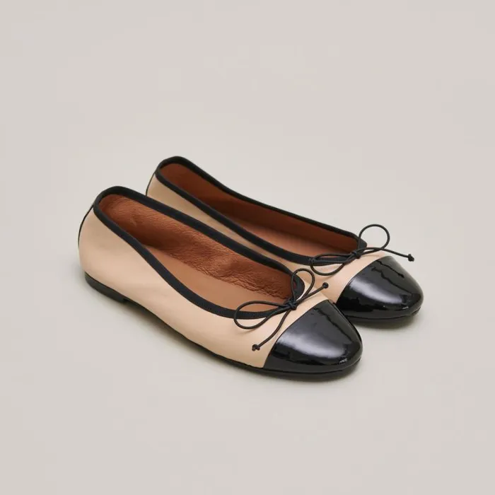Women Ballerinas With Flat Heels And Bows Blackbeige JONAK Ballet Flats