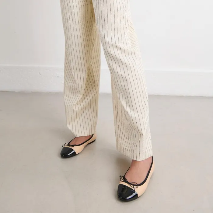 Women Ballerinas With Flat Heels And Bows Blackbeige JONAK Ballet Flats