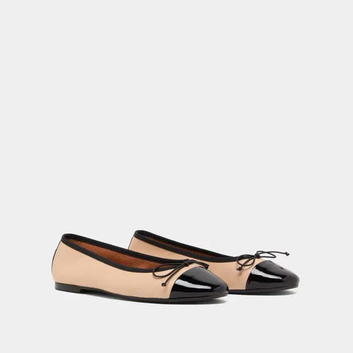 Women Ballerinas With Flat Heels And Bows Blackbeige JONAK Ballet Flats