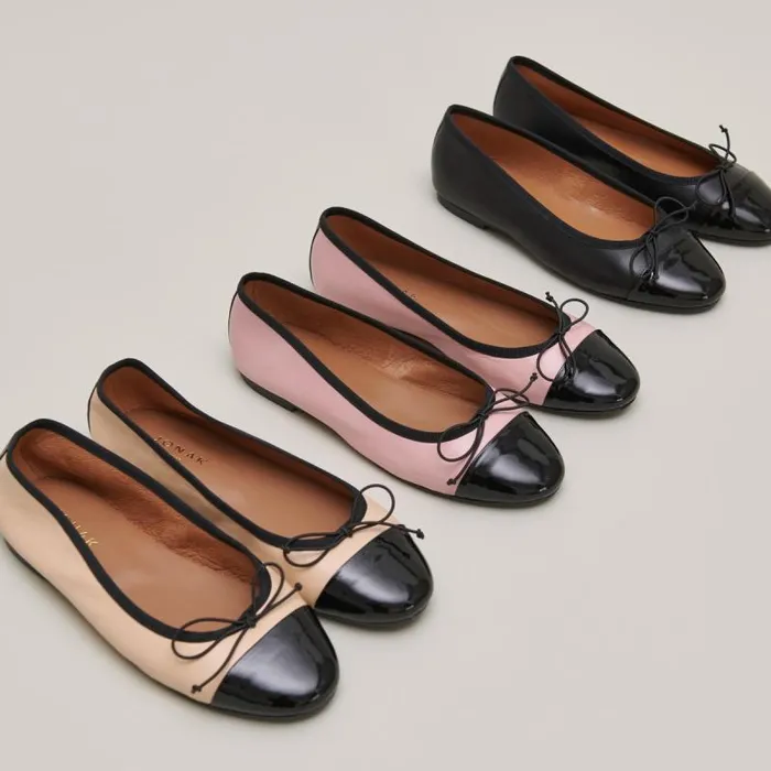 Women Ballerinas With Flat Heels And Bows Blackbeige JONAK Ballet Flats