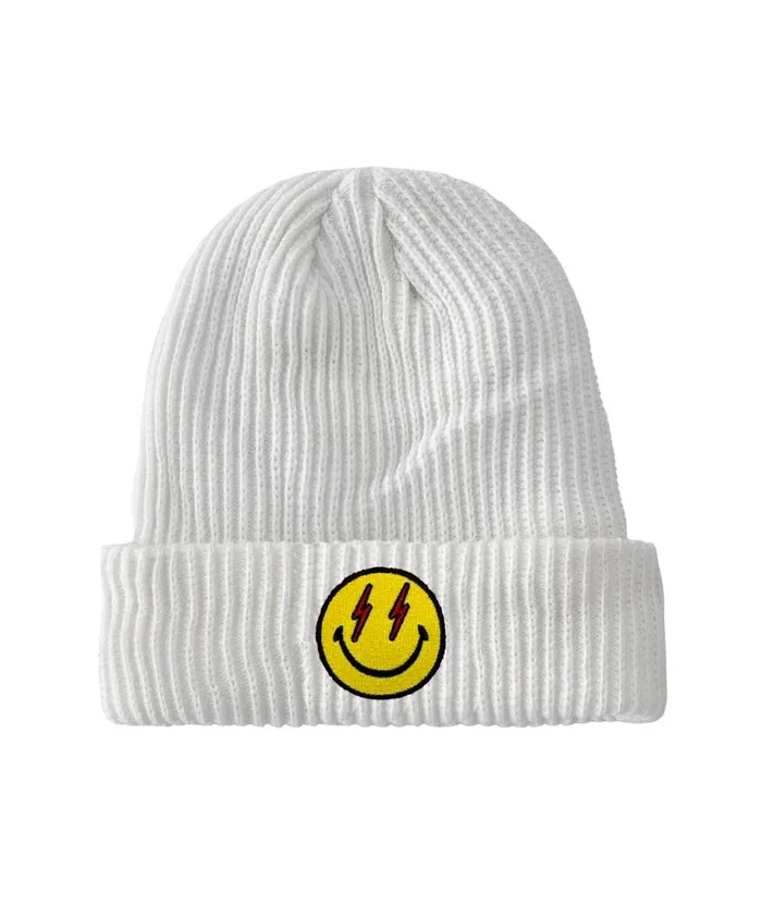 Women Beanies Aviator Nation BOLT SMILEY RIB BEANIE