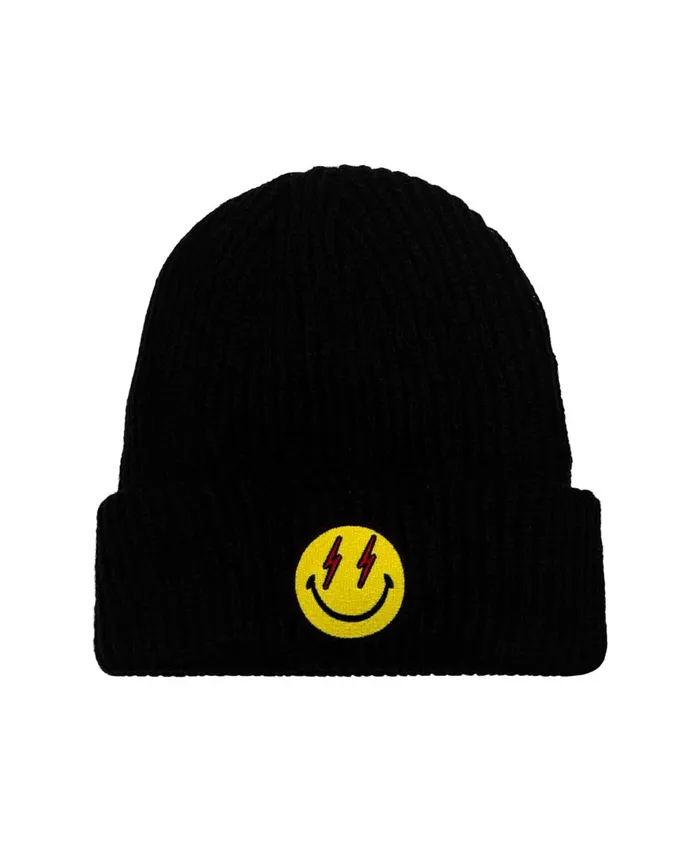 Women Beanies Aviator Nation BOLT SMILEY RIB BEANIE