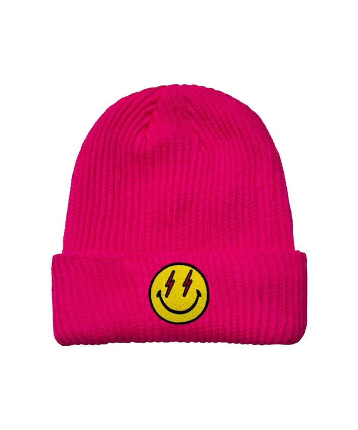 Women Beanies Aviator Nation BOLT SMILEY RIB BEANIE