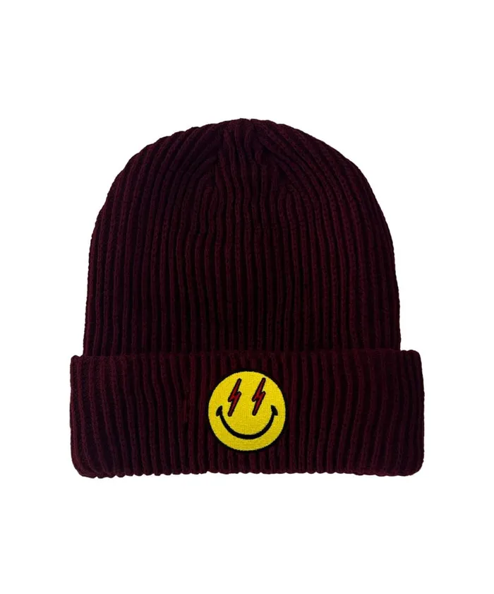 Women Beanies Aviator Nation BOLT SMILEY RIB BEANIE