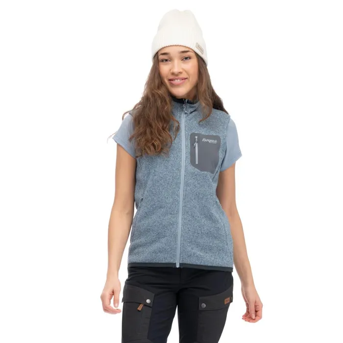 Women Bergans Of Norway Fleece Kamphaug Knitted Vest Husky Blue