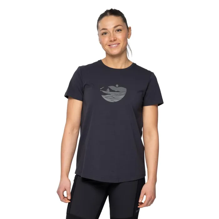 Women Bergans Of Norway TShirts Nordmarka Organic Cotton Print Tee Dark Shadow Grey Dark Shadow Grey Sunset