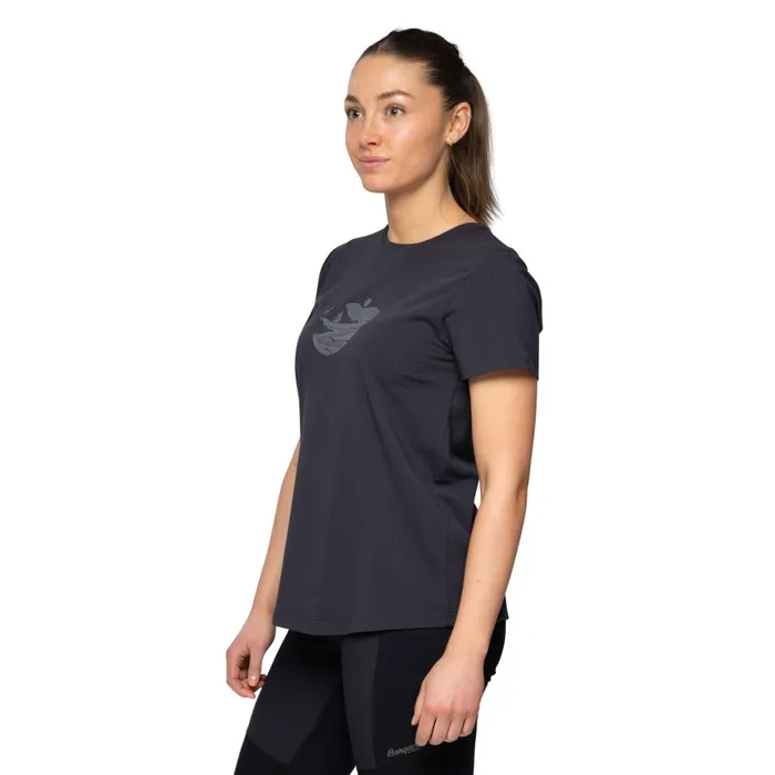 Women Bergans Of Norway TShirts Nordmarka Organic Cotton Print Tee Dark Shadow Grey Dark Shadow Grey Sunset