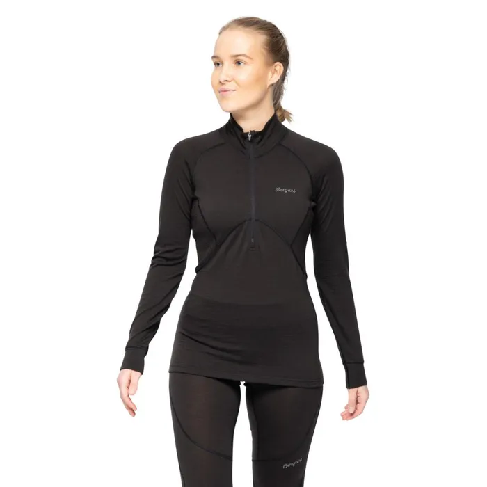Women Bergans Of Norway Wool Longsleeved Shirts InnerPure Merino Half Zip Black