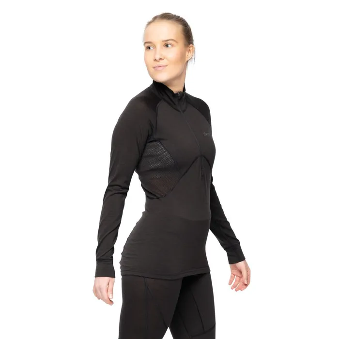 Women Bergans Of Norway Wool Longsleeved Shirts InnerPure Merino Half Zip Black