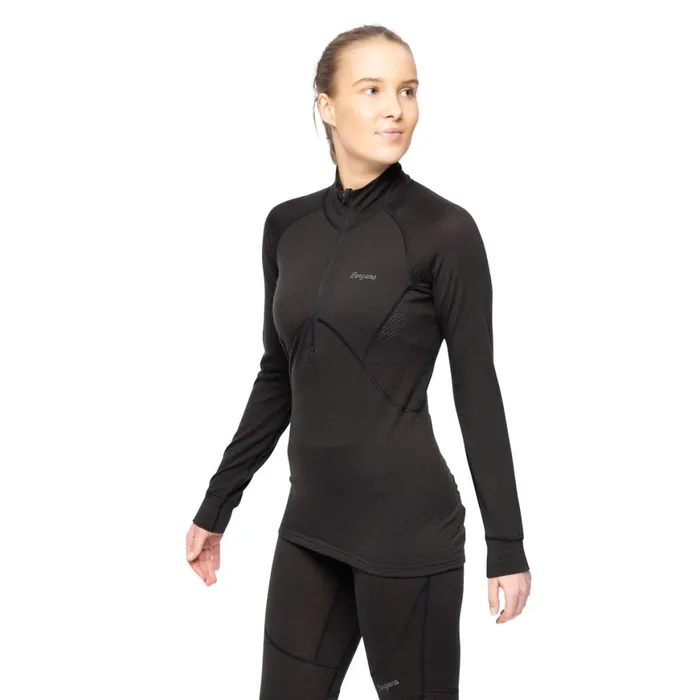 Women Bergans Of Norway Wool Longsleeved Shirts InnerPure Merino Half Zip Black