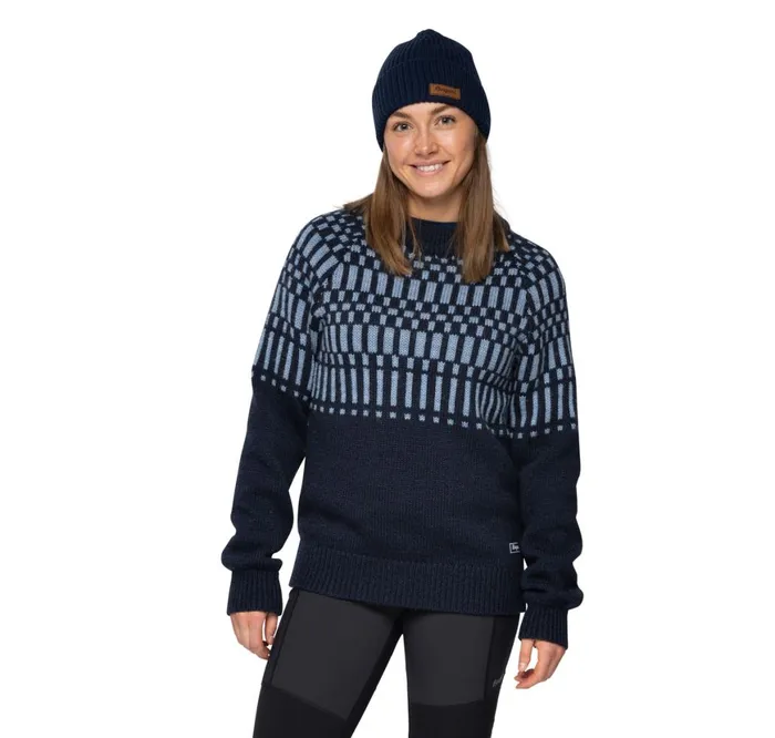 Women Bergans Of Norway Wool Nordmarka Merino Jumper Navy Blue Husky Blue