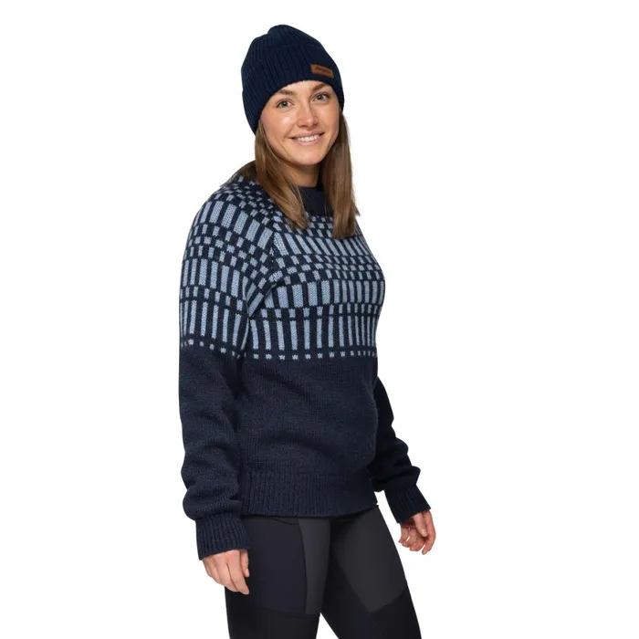 Women Bergans Of Norway Wool Nordmarka Merino Jumper Navy Blue Husky Blue