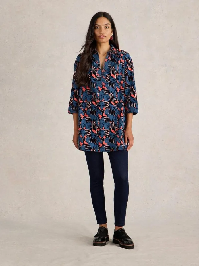 Women Blaire Cord Tunic Navy Print White Stuff Shirts and Blouses