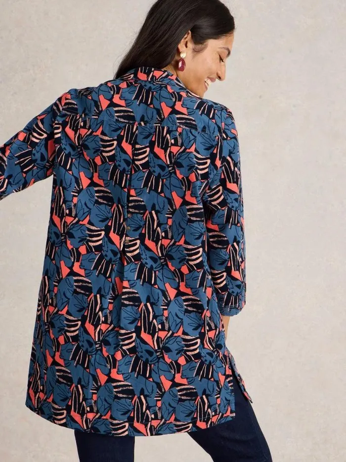 Women Blaire Cord Tunic Navy Print White Stuff Shirts and Blouses
