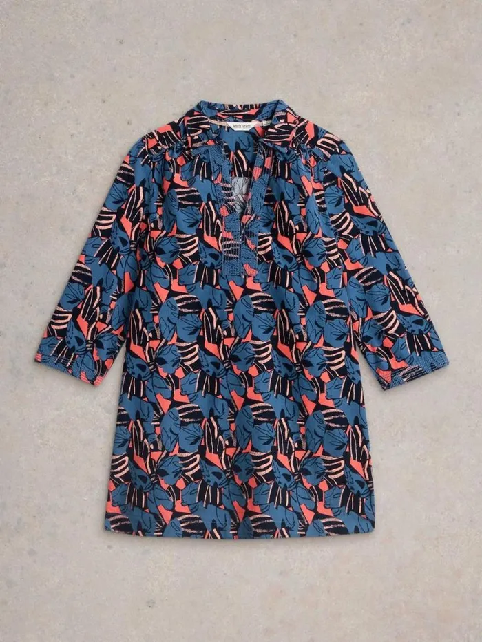 Women Blaire Cord Tunic Navy Print White Stuff Shirts and Blouses