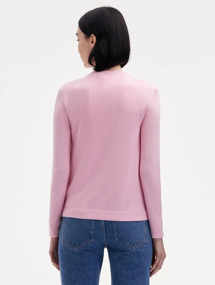 Women Blouses and Knits Oscar De La Renta Floral Guipure Inset Cardigan Soft Pink