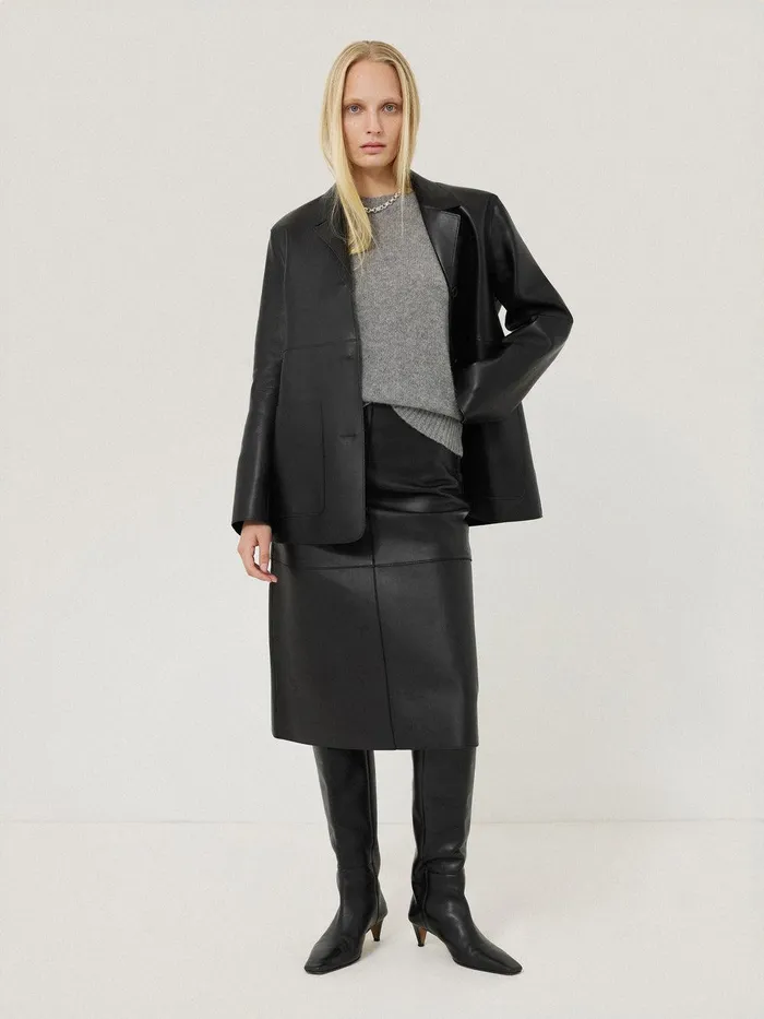 Women Bonded Leather Jacket Black Jigsaw Coords