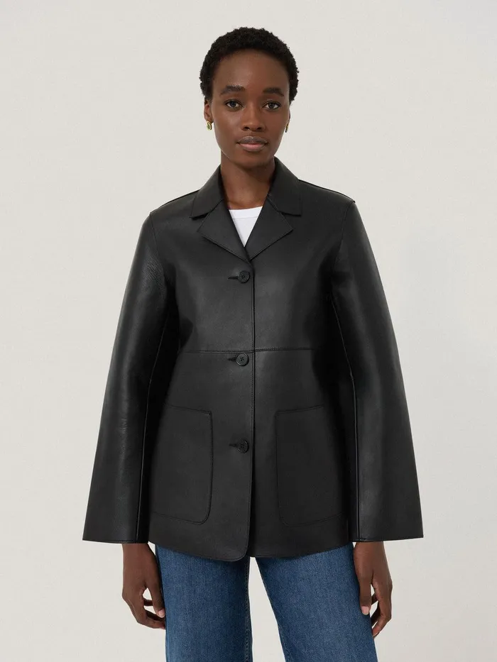 Women Bonded Leather Jacket Black Jigsaw Coords