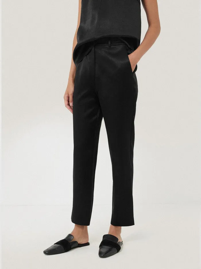 Women Bonded Satin Trouser Black Jigsaw Coords