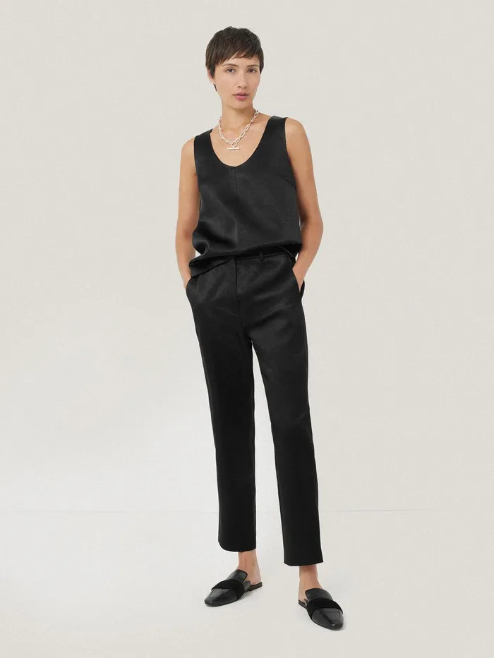 Women Bonded Satin Trouser Black Jigsaw Coords