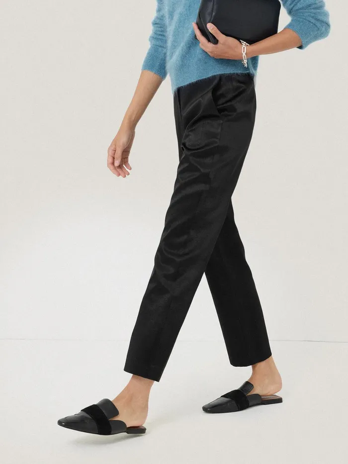 Women Bonded Satin Trouser Black Jigsaw Coords