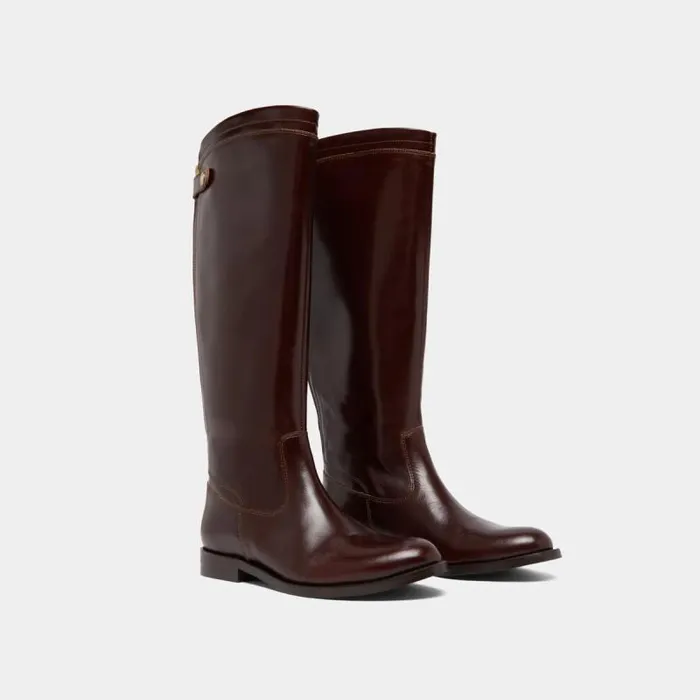 Women Boots With Back Zips Brown JONAK Boots Thighhigh Boots