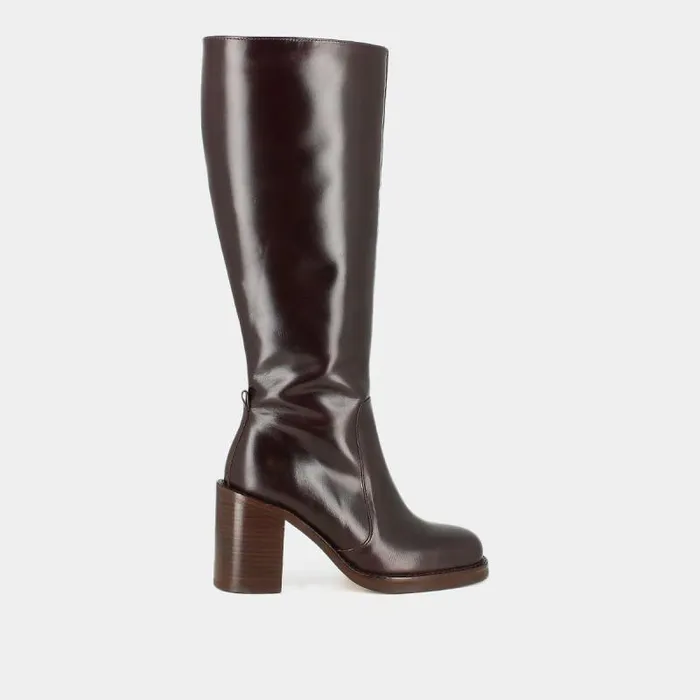 Women Boots With Overflowing Heels Dark Brown JONAK Boots Thighhigh Boots
