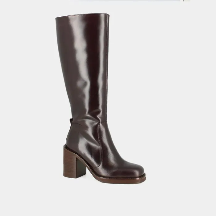 Women Boots With Overflowing Heels Dark Brown JONAK Boots Thighhigh Boots