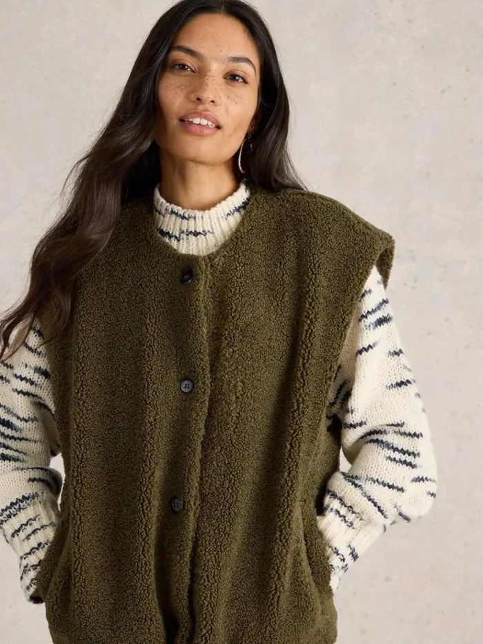 Women Borg Gilet Khaki Green White Stuff Coats and Jackets Women Borg Gilet Khaki Green White Stuff Coats and Jackets