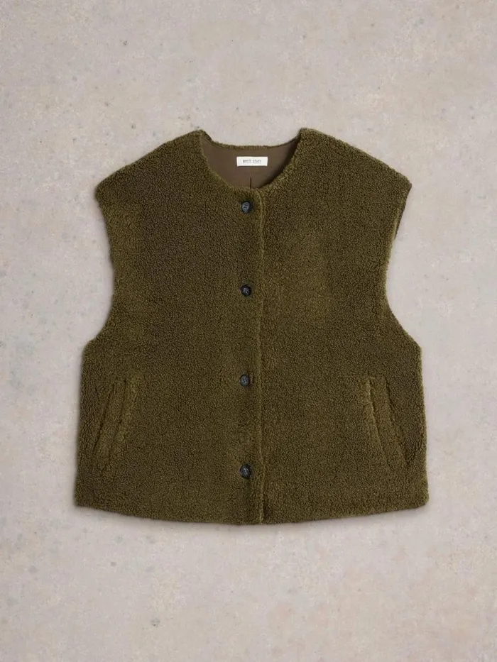 Women Borg Gilet Khaki Green White Stuff Coats and Jackets Women Borg Gilet Khaki Green White Stuff Coats and Jackets