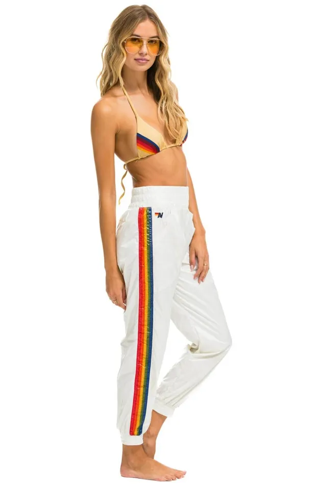 Women Bottoms Aviator Nation 5 STRIPE HI RISE WIND PANT 8211 VINTAGE WHITE