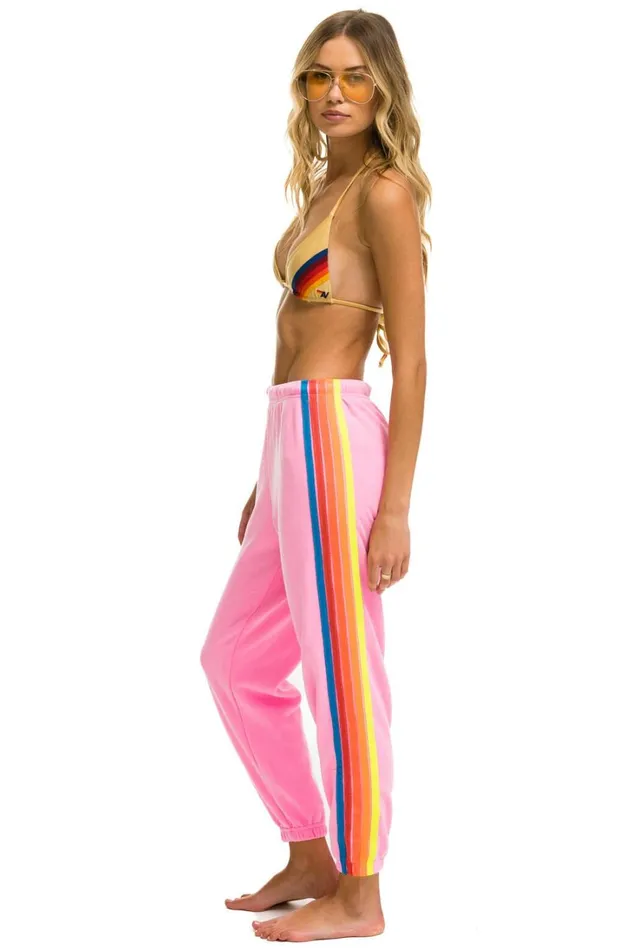 Women Bottoms Aviator Nation 5 STRIPE SWEATPANTS 8211 NEON PINK NEON RAINBOW