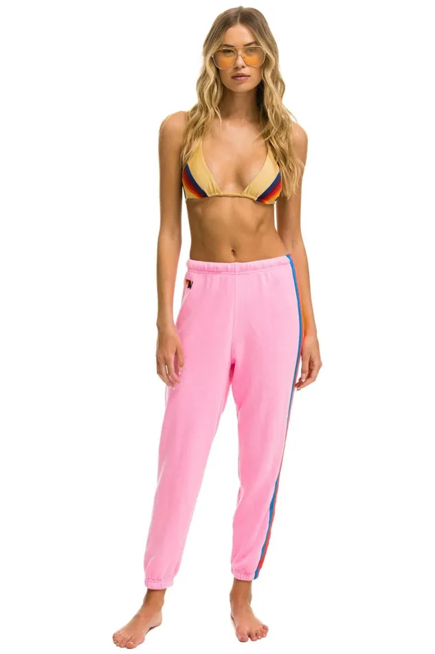 Women Bottoms Aviator Nation 5 STRIPE SWEATPANTS 8211 NEON PINK NEON RAINBOW
