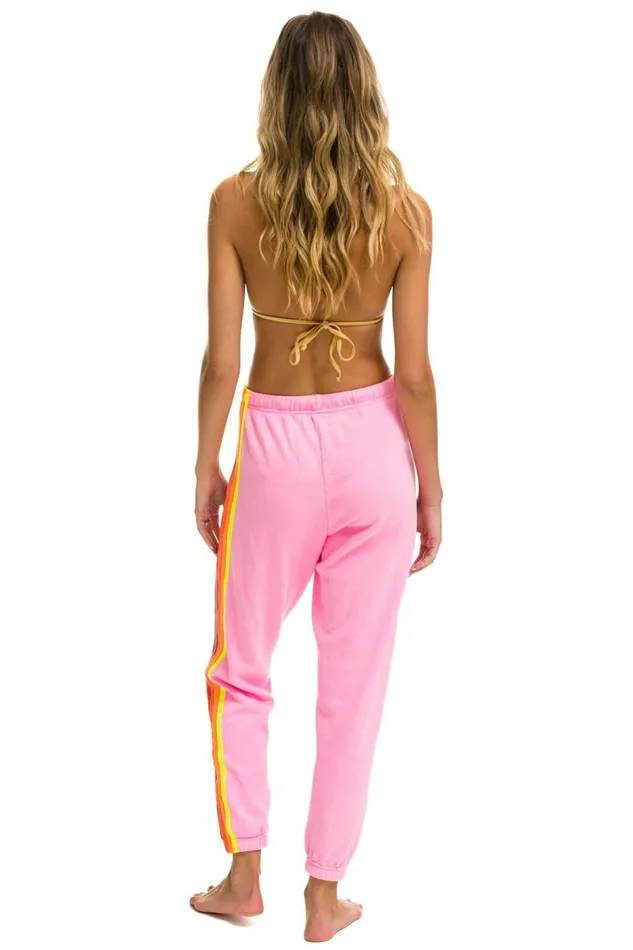 Women Bottoms Aviator Nation 5 STRIPE SWEATPANTS 8211 NEON PINK NEON RAINBOW