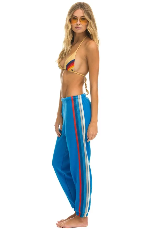Women Bottoms Aviator Nation 5 STRIPE SWEATPANTS 8211 OCEAN USA