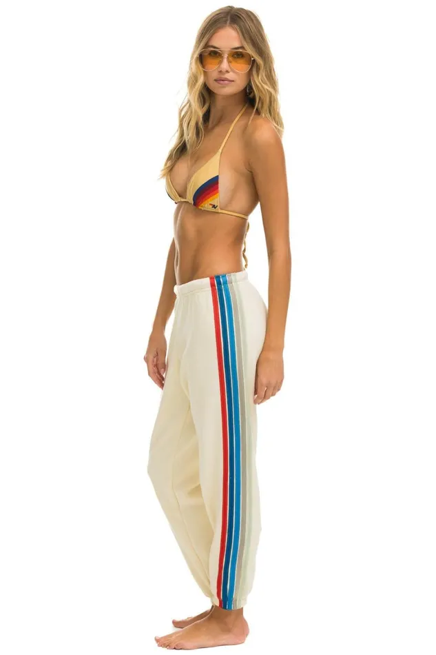 Women Bottoms Aviator Nation 5 STRIPE SWEATPANTS 8211 VINTAGE WHITE USA