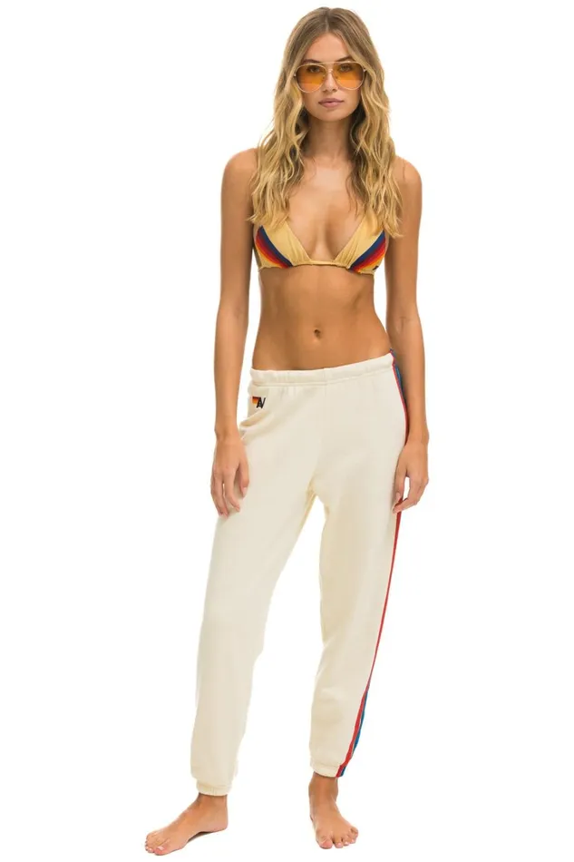 Women Bottoms Aviator Nation 5 STRIPE SWEATPANTS 8211 VINTAGE WHITE USA
