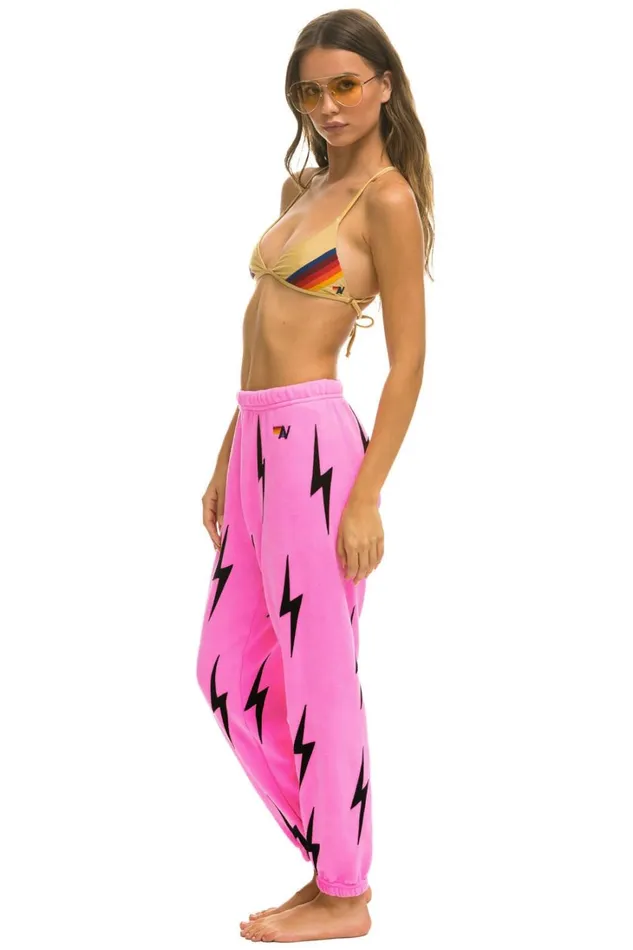 Women Bottoms Aviator Nation BOLT STITCH REPEAT SWEATPANTS 8211 NEON PINK BLACK Women Bottoms Aviator Nation BOLT STITCH REPEAT SWEATPANTS 8211 NEON PINK BLACK