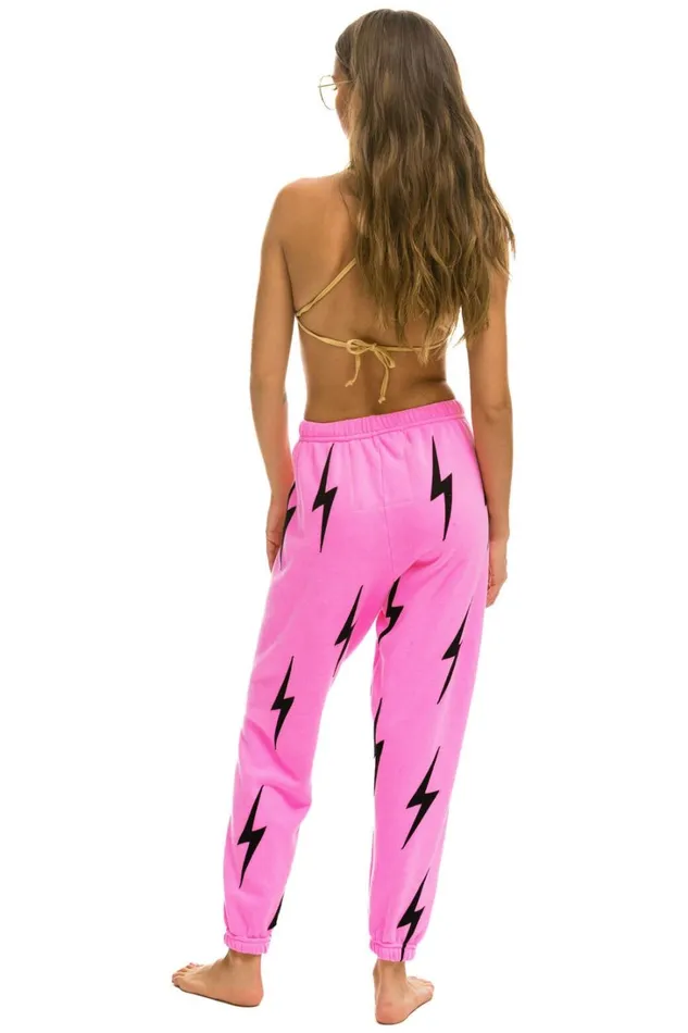 Women Bottoms Aviator Nation BOLT STITCH REPEAT SWEATPANTS 8211 NEON PINK BLACK Women Bottoms Aviator Nation BOLT STITCH REPEAT SWEATPANTS 8211 NEON PINK BLACK