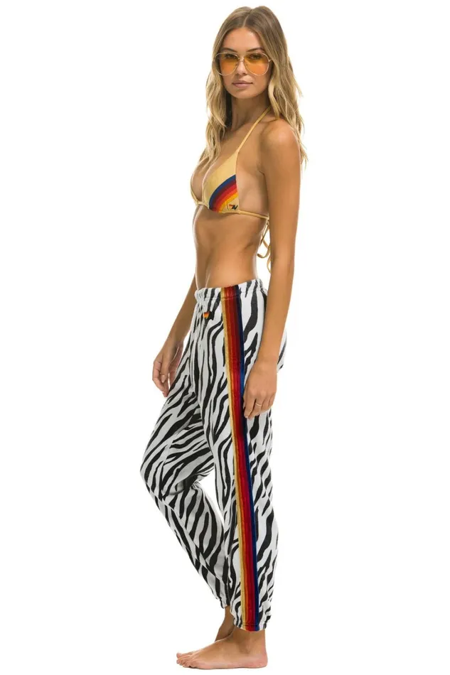 Women Bottoms Aviator Nation CLASSIC VELVET STRIPE SWEATPANTS 8211 ZEBRA