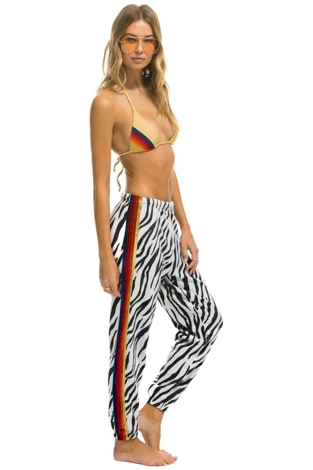 Women Bottoms Aviator Nation CLASSIC VELVET STRIPE SWEATPANTS 8211 ZEBRA