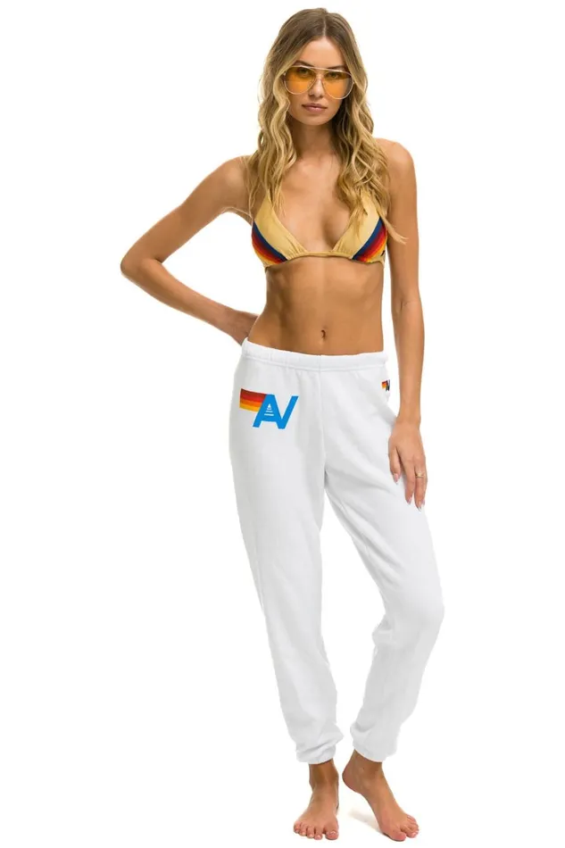Women Bottoms Aviator Nation LOGO SWEATPANTS 8211 WHITE